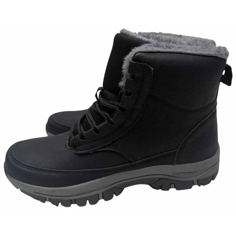 Men's Winter Snow Hiking Boots Black Faux Fur Lined Lace Up Outdoor EU 42 NWOB